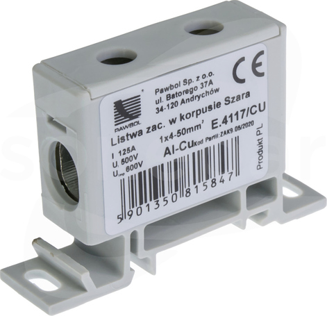 1x2,5-50mm2 szara AL/CU Listwa zaciskowa w korpusie