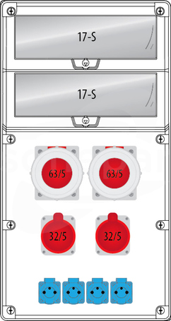 R‑BOX 740 34S:2x63/5 2x32/5 4x250V IP44 Rozdzielnica z tworzywa