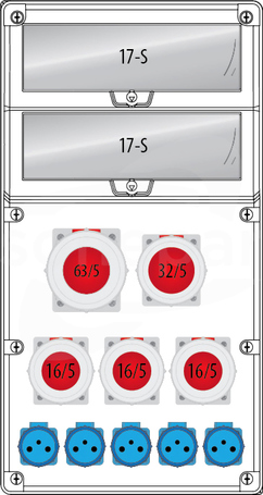 R-BOX  1x63A/5P 1x32A/5P 3x16A/5P 5x250V IP65 Rozdzielnica z tworzywa