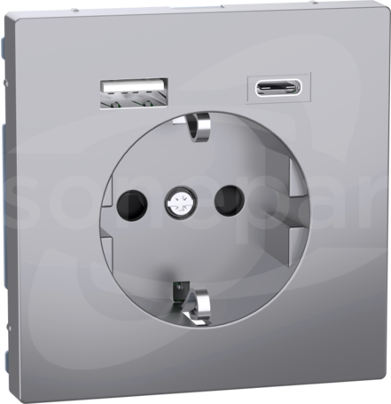 SCHUKO z USB A+C 3A stalowy Gniazdo SCHUKO