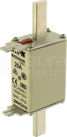WT/NH-01 gL/gG 20A 500V Wkładka bezpiecznikowa NH podw.wskaźnik