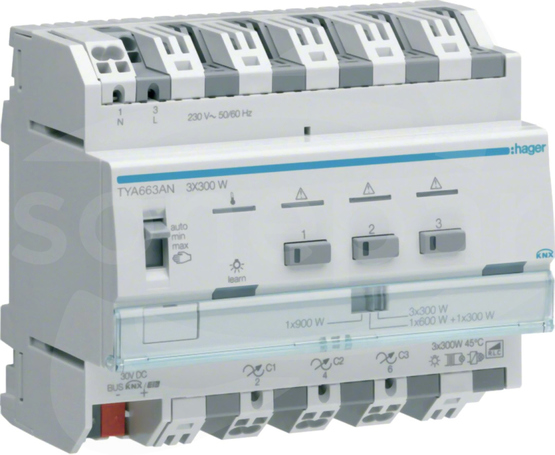 TYA663AN 300W 6-mod KNX Ściemniacz uniwersalny 3-kanałowy knx