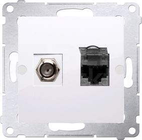 SIMON54 biały Gniazdo antenowe typu F+RJ45 kat.6