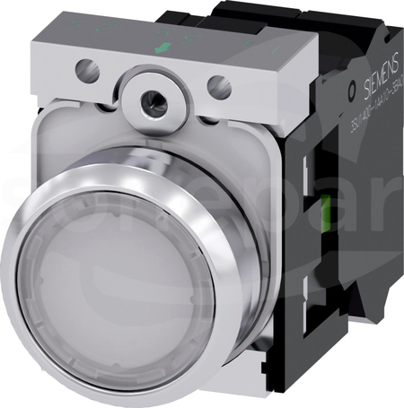 SIRIUS ACT 22mm 1NO z samop.biały Przycisk płaski podśw+bl.LED metal