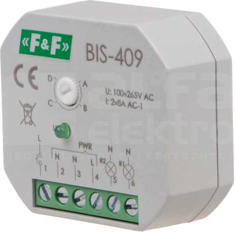 BIS-409 2x(1xNO)/2x(<8A) 100-265VAC PRZEKAŹNIK BISTABILNY