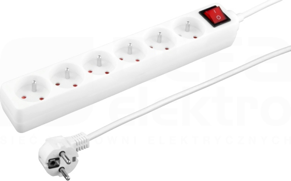PS-610PLS 3,0m Przedłużacz 6-gniazd.z przesł.+łącznik