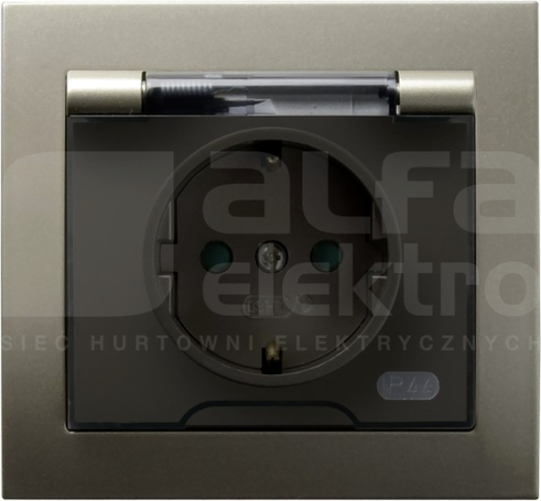 KIER 2P+Z SCHUKO IP44 satyna light Gniazdo bryzgoszczelne z przesłonami styków