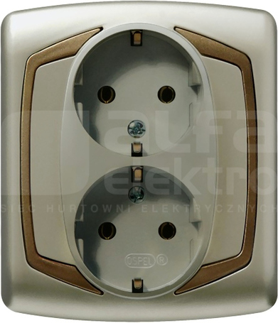 TON 2x2P+Z SCHUKO IP20 satyna/złoto Gniazdo podwójne