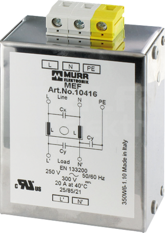MEF 20A 250VAC/300VDC Filtr EMC 1-fazowy 1-poziomowy