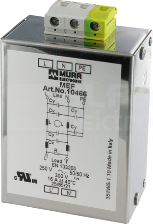 MEF 6A 250VAC/300VDC Filtr EMC 1-fazowy 2-poziomowy