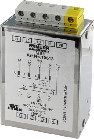 MEF 3A 4x440VAC Filtr EMC 3-fazowy 1-poziomowy