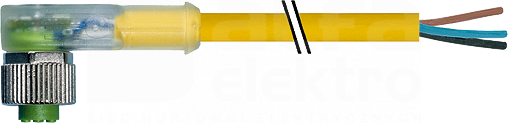 M12 PVC 3x0,34 5m LED żółty Przewód czujnikowy żeński kątowy