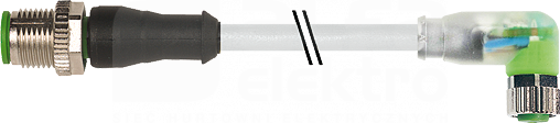 M12/M8 PUR-OB 3x0,34 LED 2m szary Przewód czujnikowy męski prosty/żeński kątowy