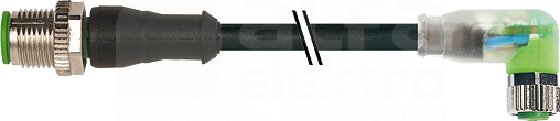 M12/M8 PVC-OB 3x0,25 1m czarny Przewód męski prosty/żeński kątowy