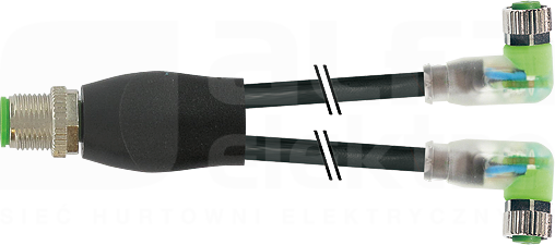 M12/M8 PUR-OB 3x0,25 1m LED czarny Trójnik czujnika żeński kątowy