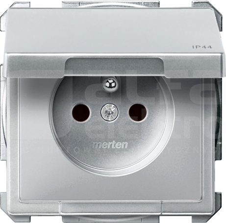 MERTEN DESIGN 2P+Z IP44 aluminium Gniazdo sieciowe z przesł.z klapką