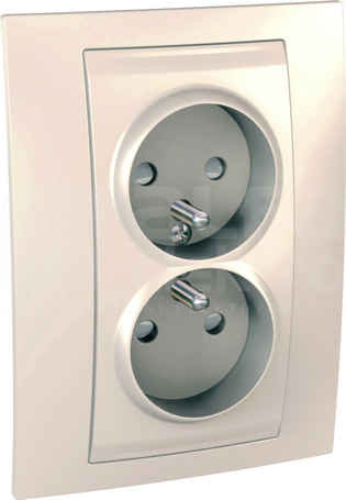 UNICA PLUS 2x2P+Z piaskowy Gniazdo sieciowe z przesł.