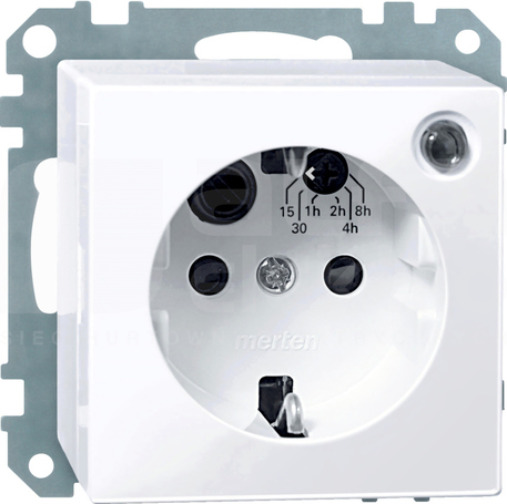 MERTEN SYSTEM M SCHUKO biały active Gniazdo sieciowe z przesłonami z zegarem