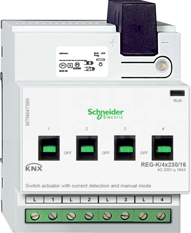 MERTEN KNX 4X230/16 DET.PR UR. Aktor załączający uruch.ręcz.