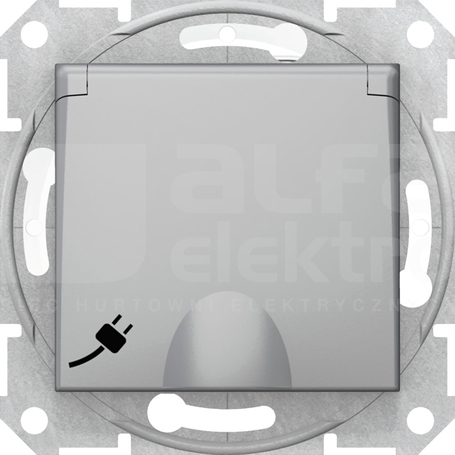 SEDNA 2P+Z aluminium Gniazdo sieciowe z przesł.z klapką