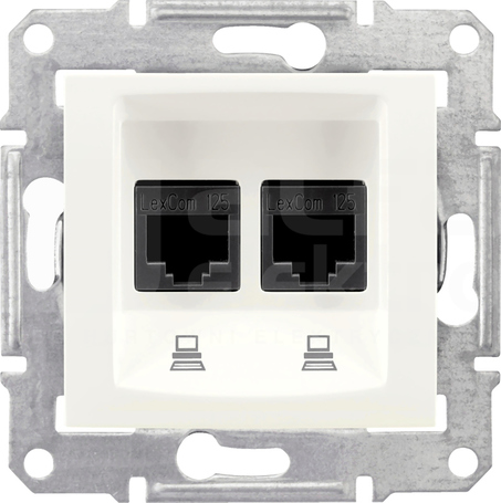 SEDNA 2xRJ45 kat.5e kremowy Gniazdo komputerowe ekran.