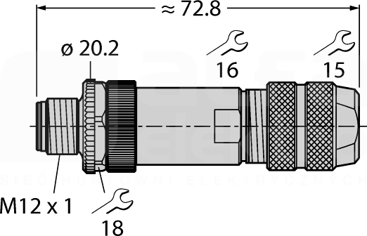 FW-M12ST5W-G-ZF-ME-SH-9 M12 5P Wtyk męski prosty