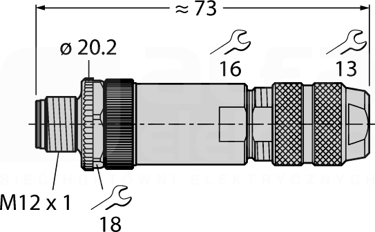 FW-M12ST5D-G-SB-ME-SH-8 M12 4P Wtyk męski prosty