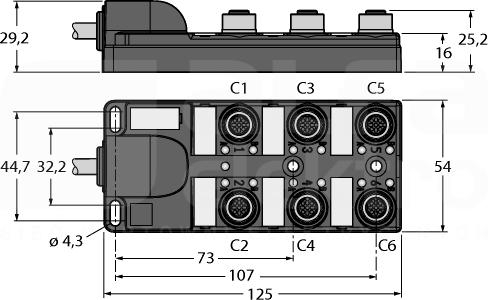 TB-6M12-4P2-5/TXL Koncentrator pasywny 6-portowy
