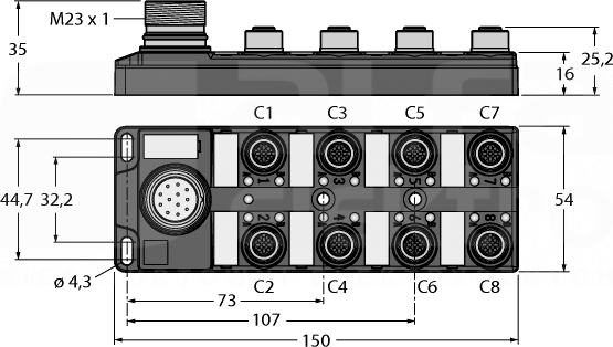 TB-8M12-4-CS12T Koncentrator pasywny 8-portowy