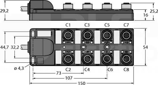 TB-8M12-4-2/TXL Koncentrator pasywny 8-portowy