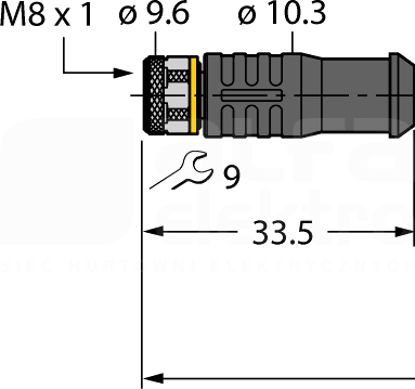 PKGS3M-0,3-PSGS3M/TXL zł.M8 żeń./męs.p. Przewód czujnikowy PUR 3-żył.0,3m