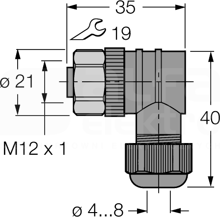 BKV8240-0/9 M12 4P Wtyk żeński kątowy