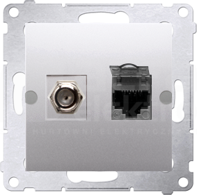 SIMON54 srebrny mat Gniazdo antenowe typu F+RJ45 kat.6
