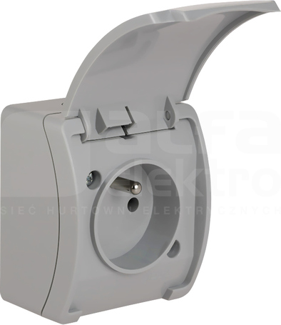 KOALA VG-1 2P+Z IP44 popielaty/popiel Gniazdo natynkowe z klapką