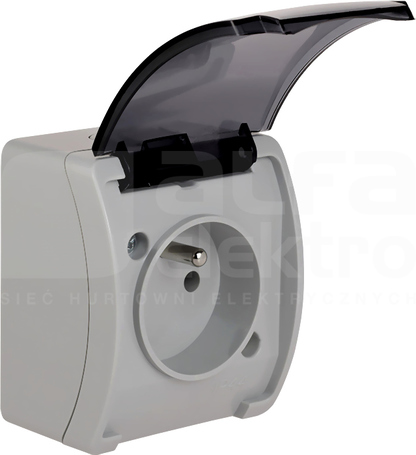 KOALA VG-1 2P+Z IP44 popielaty/dymny Gniazdo natynkowe z klapką