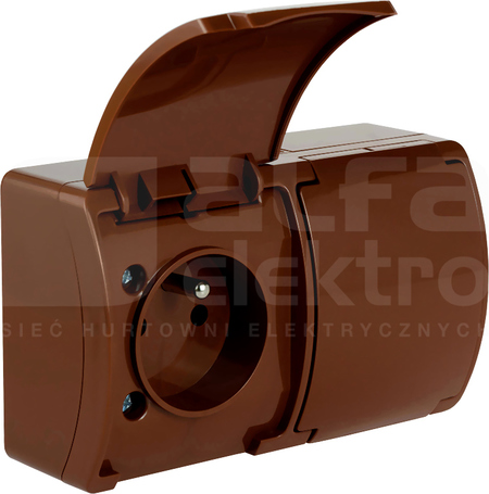 KOALA VG-2 2x2P+Z IP44 brązowy/brązowy Gniazdo natynkowe z klapką
