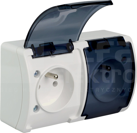 KOALA VG-2 2x2P+Z IP44 biały/dymny Gniazdo natynkowe z klapką