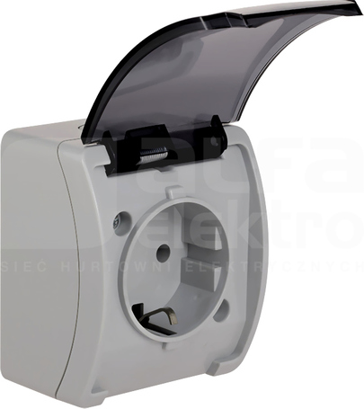 KOALA VG-1 2P+Z IP44 popielaty/dymny Gniazdo natynkowe z klapką