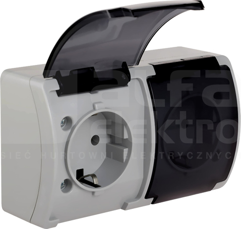 KOALA VG-2 2x2P+Z IP44 popielaty/dymny Gniazdo natynkowe z klapką