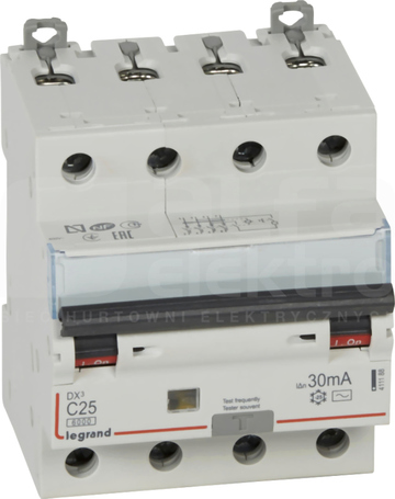 P-314 C25A 30mA typAC 4P DX3 Wyłącznik różnicowo-nadprądowy