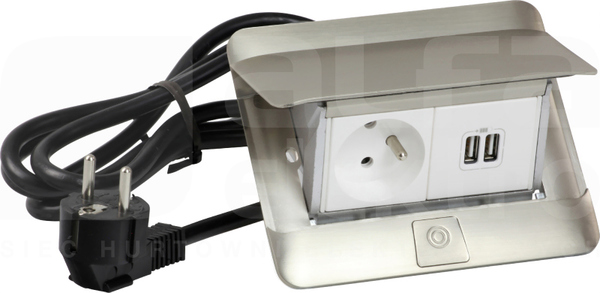 POPUP 4M 2P+Z 2xUSB inox Minipuszka