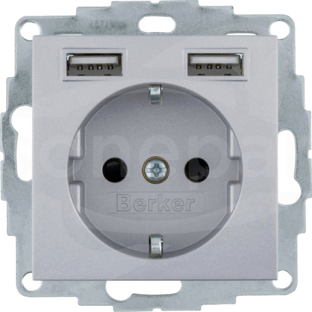 B.Kwadrat/B.3/B.7 aluminium mat Gniazdo SCHUKO z ładowarką USB