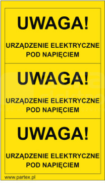 PLB 79x40mm żółty UWAGA URZĄDZ.POD NAP. (30szt) Zeszyt z etykietami