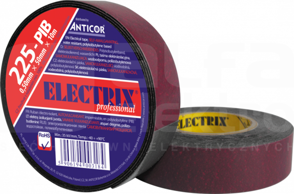ELECTRIX 225-PIB 0,50x25mm 10m czarny Taśma elektroizolacyjna samowulkanizująca