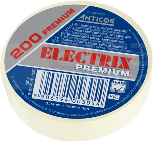 ELECTRIX 200 PREMIUM 0,18x19mm 18m biały Taśma elektroizolacyjna PCV