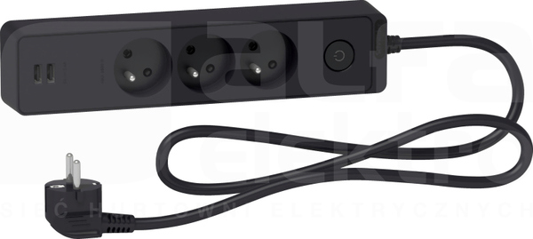 ODACE 2xUSB 1,5m antracyt Przedłużacz 3-gniazdowy z łącznikiem