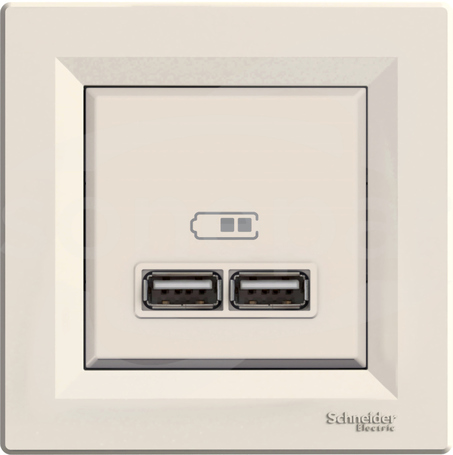 Asfora EPH2700223 USB 2.1A z ramką kremowy Gniazdo ładowarki