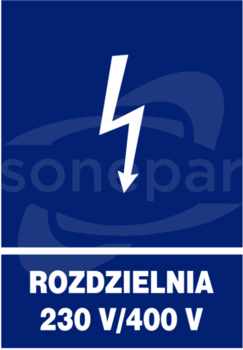 148x210 "ROADZIELNIA 230V/400V" Znak elektryczny informacyjny