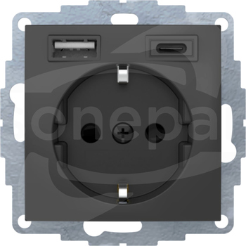 B.X. samozaciski; antracyt mat Gniazdo SCHUKO z ładowarką USB A+C 2,4/3,0A